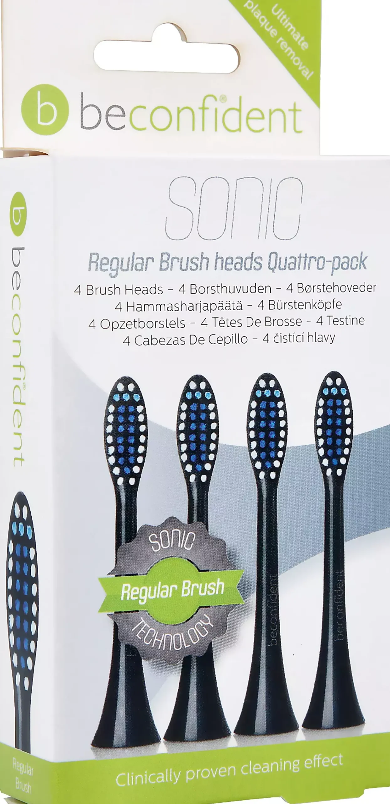 Beconfident Beconfident Regular Sonic 4-pack tandborsthuvud Svart, Soft-Medium