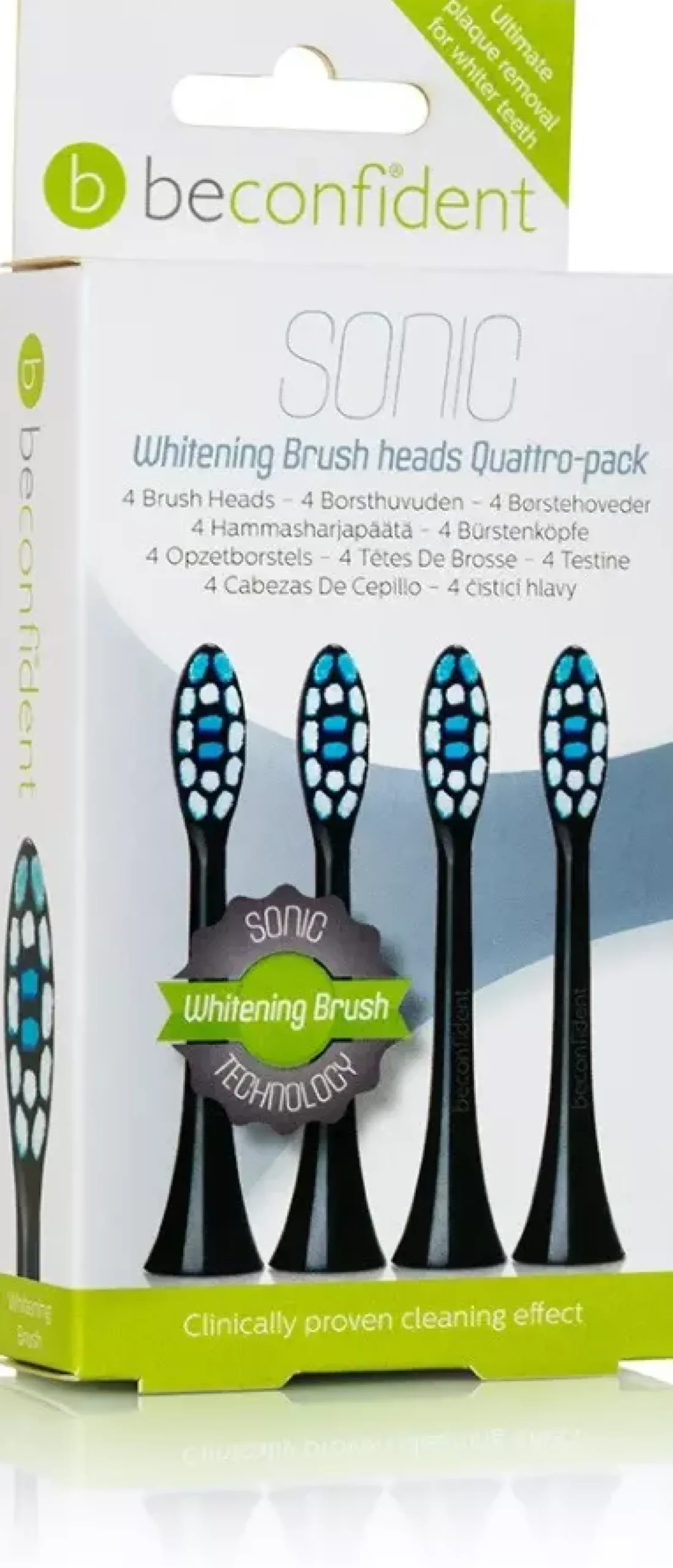 Beconfident Whitening Sonic 4-pack tootbrush heads black