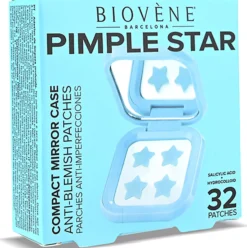 Biovène PIMPLE STAR PATCHES & MIRROR CASE Blue Pimple Patches - Anti-Blemish Stars in portable mirror case, 32 patches 4 g