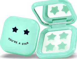 Biovène PIMPLE STAR PATCHES & MIRROR CASE Green Pimple Patches - Anti-Blemish Stars in portable mirror case, 32 patches 4 g