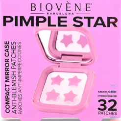 Biovène PIMPLE STAR PATCHES & MIRROR CASE Pink Pimple Patches - Anti-Blemish Stars in portable mirror case, 32 patches 4 g