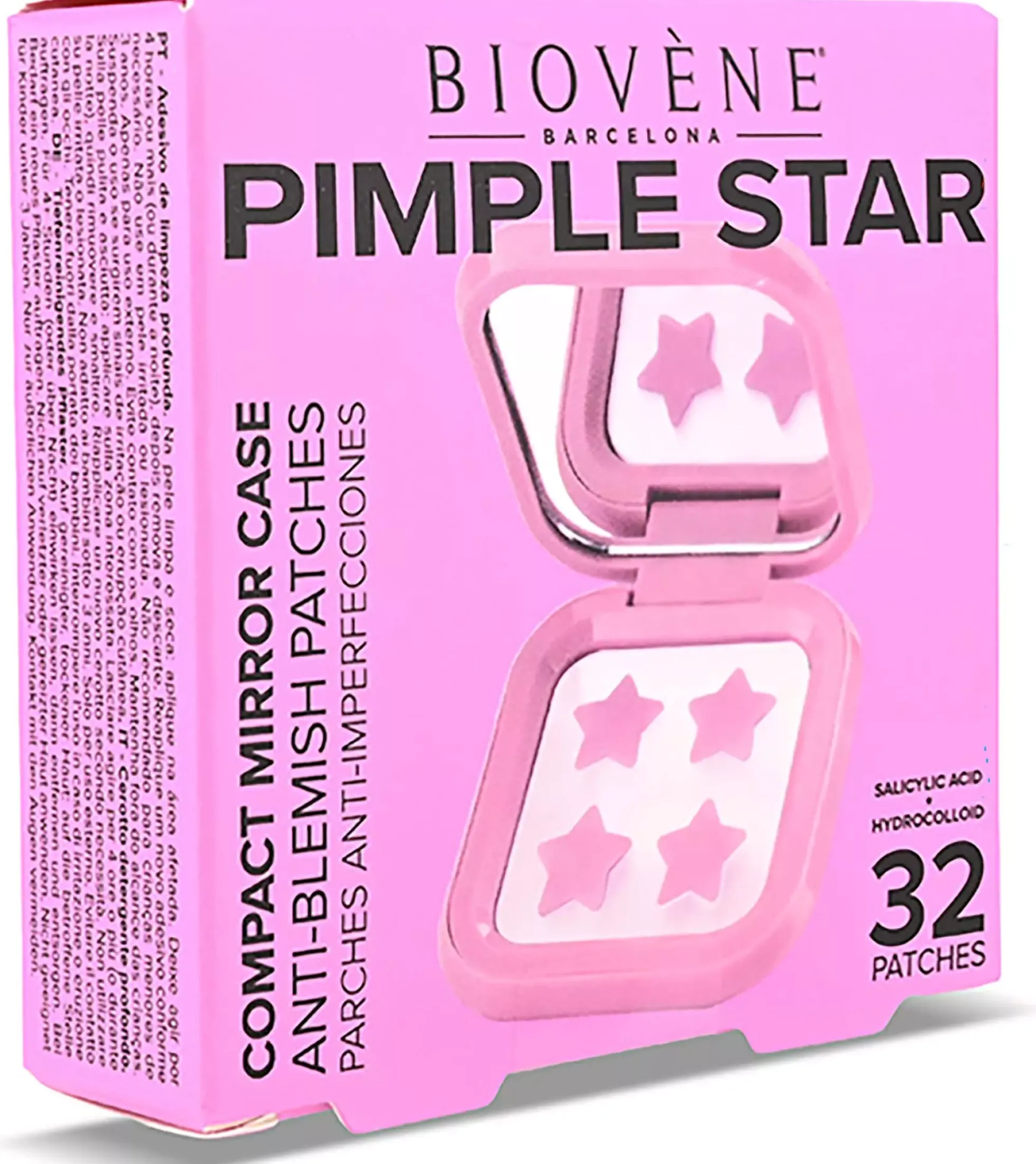 Biovène PIMPLE STAR PATCHES & MIRROR CASE Pink Pimple Patches - Anti-Blemish Stars in portable mirror case, 32 patches 4 g