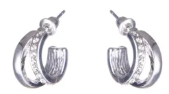 Dazzling Earring Col, Creols Two Lines, One Line W Crystals Silver