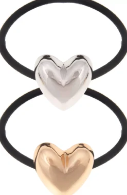 Dazzling Hair Ties Heart 2 pcs Silver/Gold