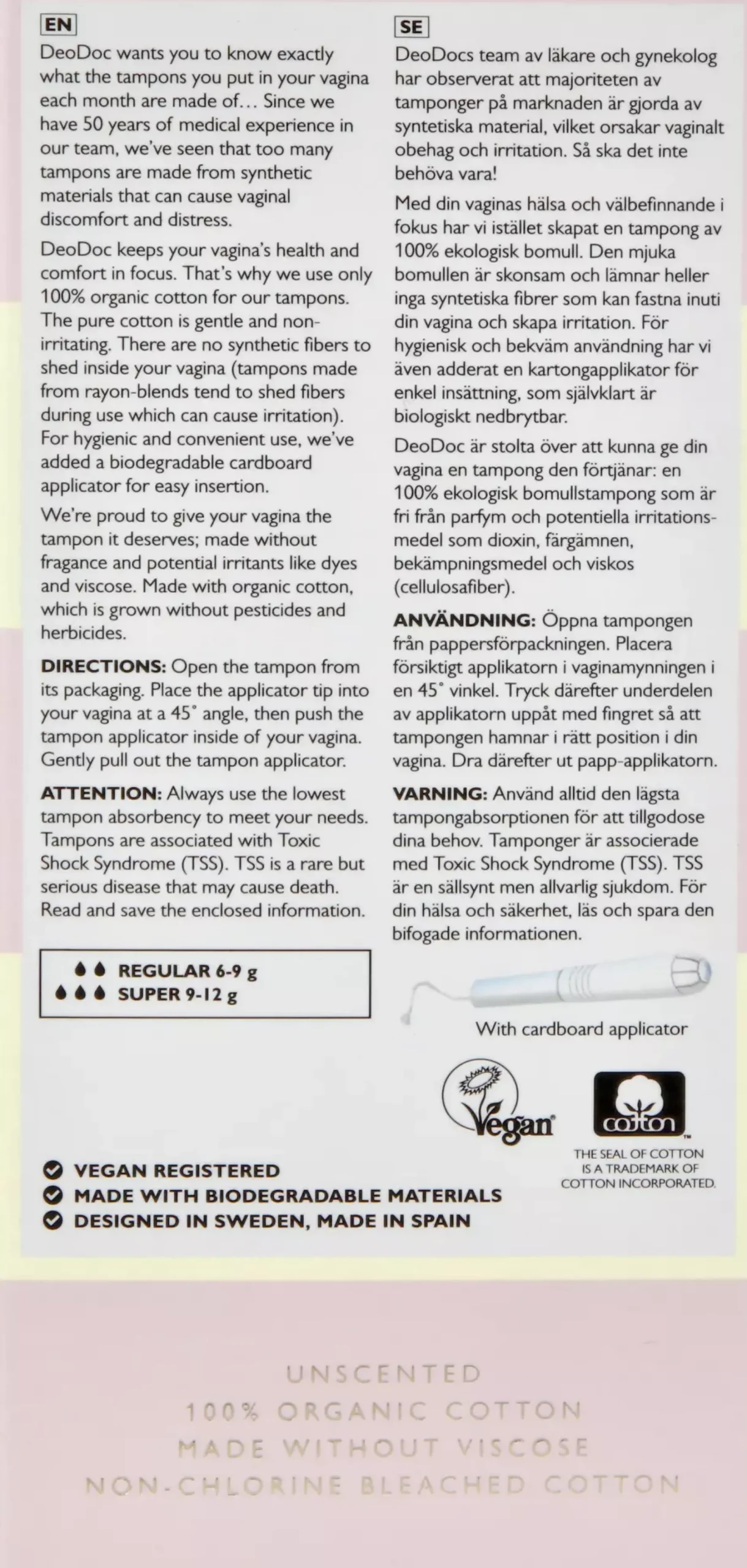 DeoDoc Organic Cotton Tampons Regular Flow 16 Pcs M