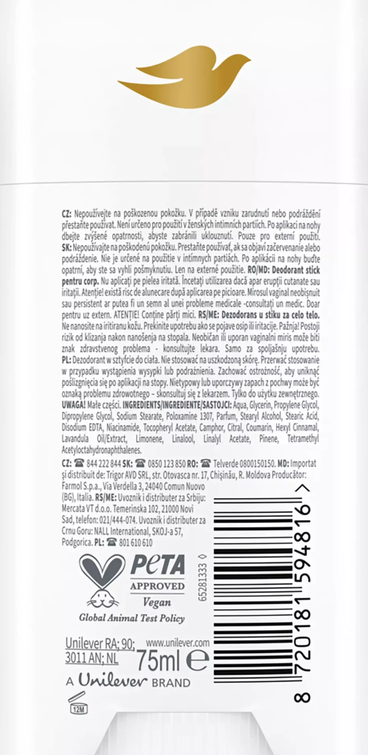 Dove Whole Body Deodorant Lavender & Chamomile Deodorant Stick 75 ml