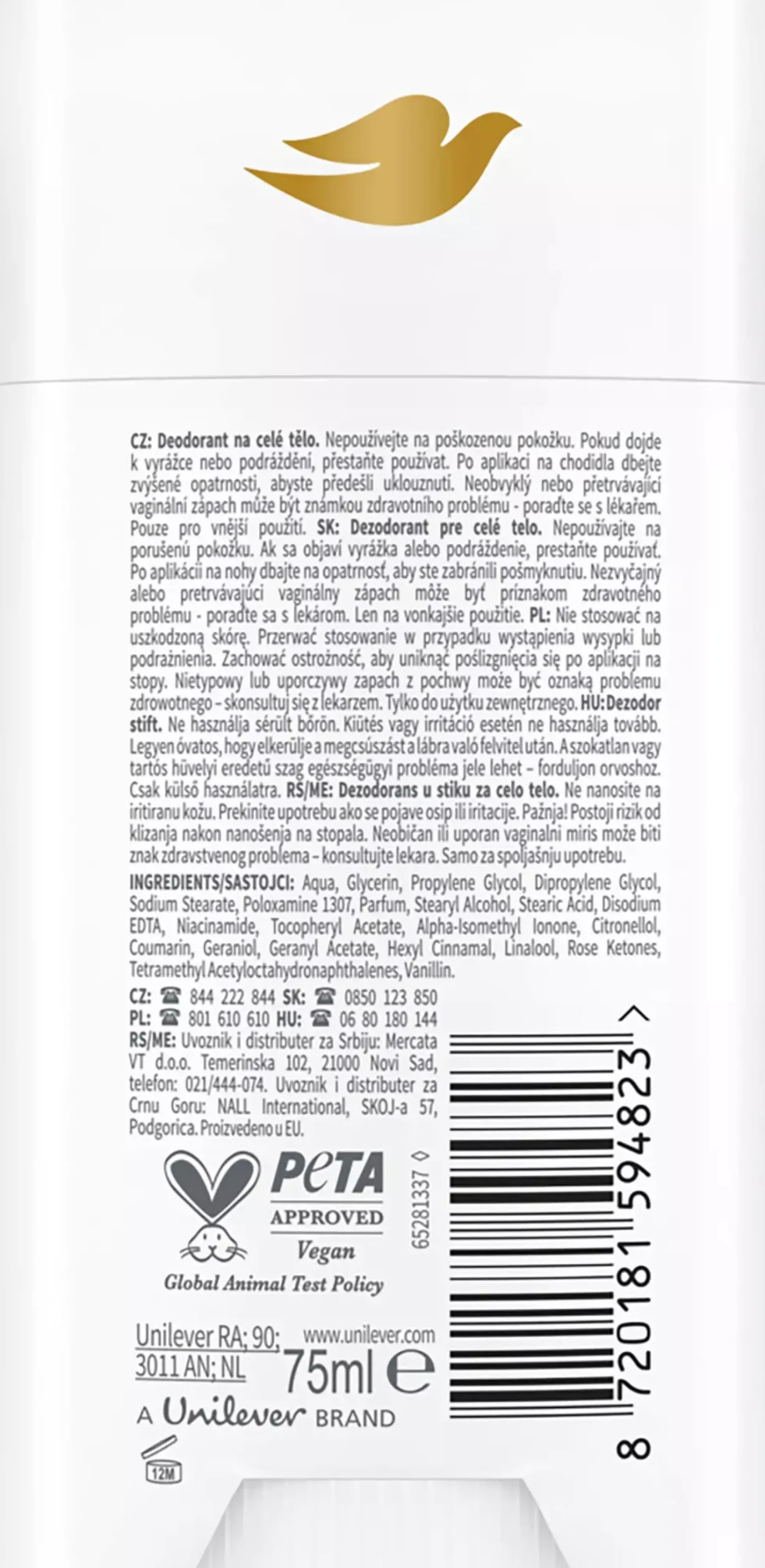 Dove Whole Body Deodorant Raspberry & Rose Deodorant Stick 75 ml