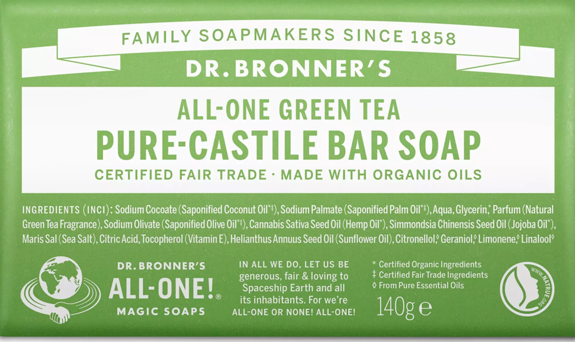 Dr. Bronner's Bar Soap Green Tea 140 g