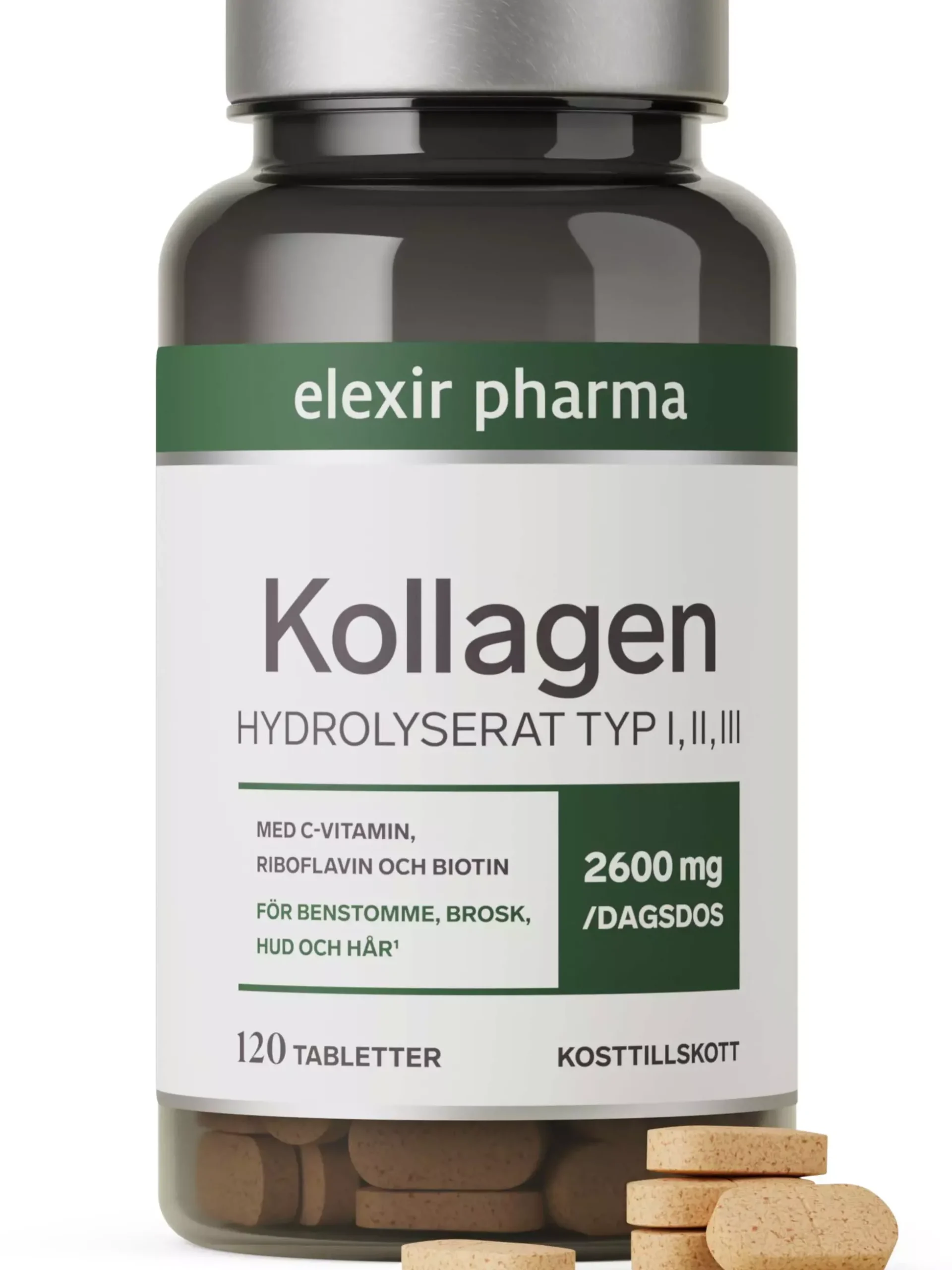 Elexir Pharma Kollagen typ I, II och III 120 st