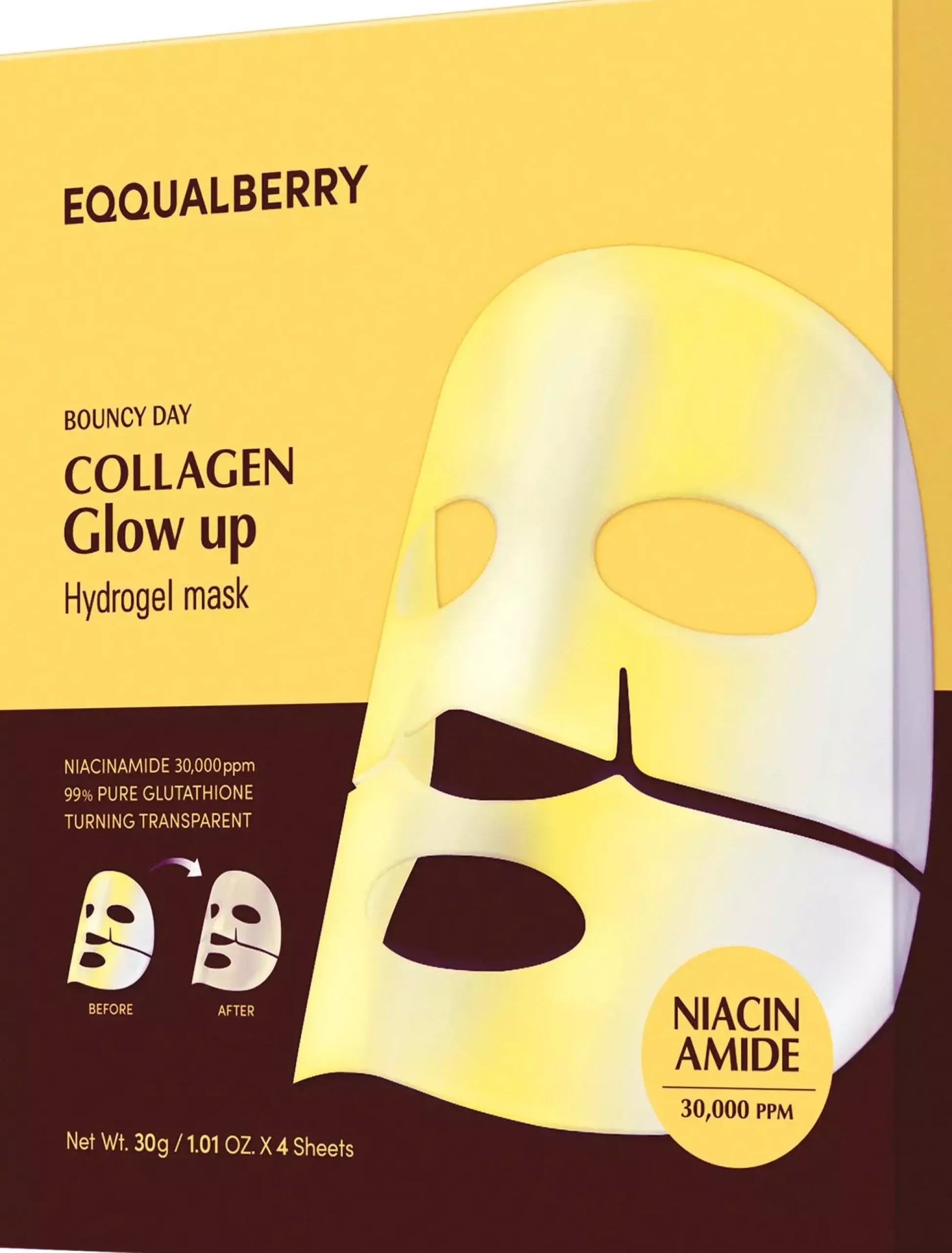 Eqqualberry Collagen Glow Up Hydrogel Mask 4 st