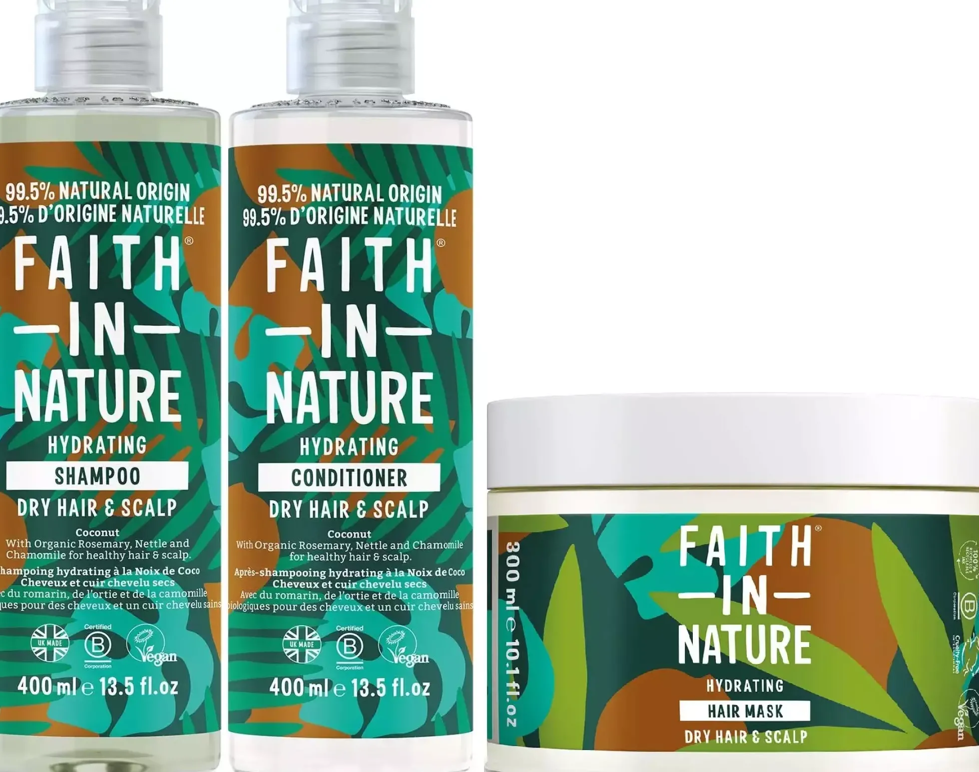 Faith in Nature Bundle Coconut Shampoo 400 ml & Conditioner 400 ml & Hair Mask 300 ml
