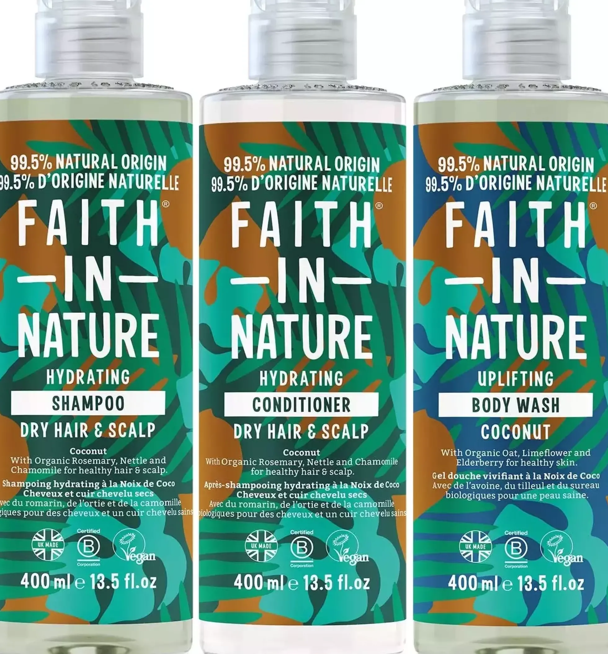 Faith in Nature Bundle Coconut Shampoo 400 ml & Conditioner 400 ml & Body Wash 400 ml