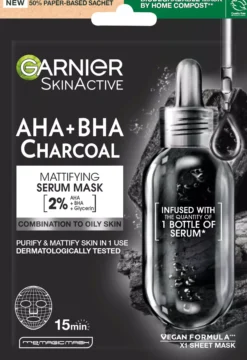 GarnierSkinActive Pure Charcoal Black Pore-Tightening + Hydrating Sheet Mask for Oily Skin Pore Tightening