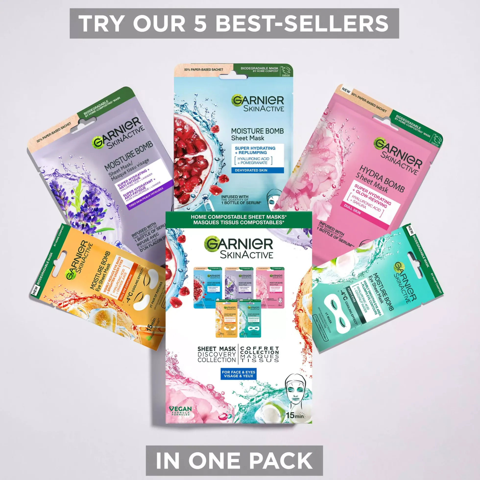 GarnierSkinActive Tissue Mask Discovery Collection for Face & Eyes for All Skin Types