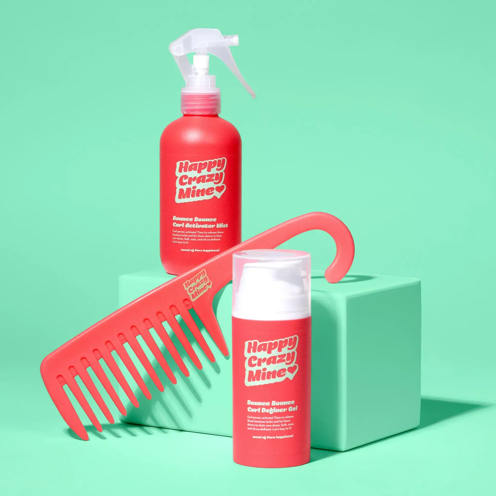 Happy Crazy MineBounce Bounce Curl Activator Mist 200 ml & Curl Definer Gel 100 ml & Curly Comb