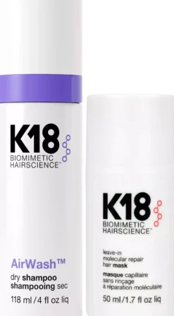 K18 Bundle AirWash Dry Shampoo 118 ml & Leave In Molecular Repair Mask 50 ml