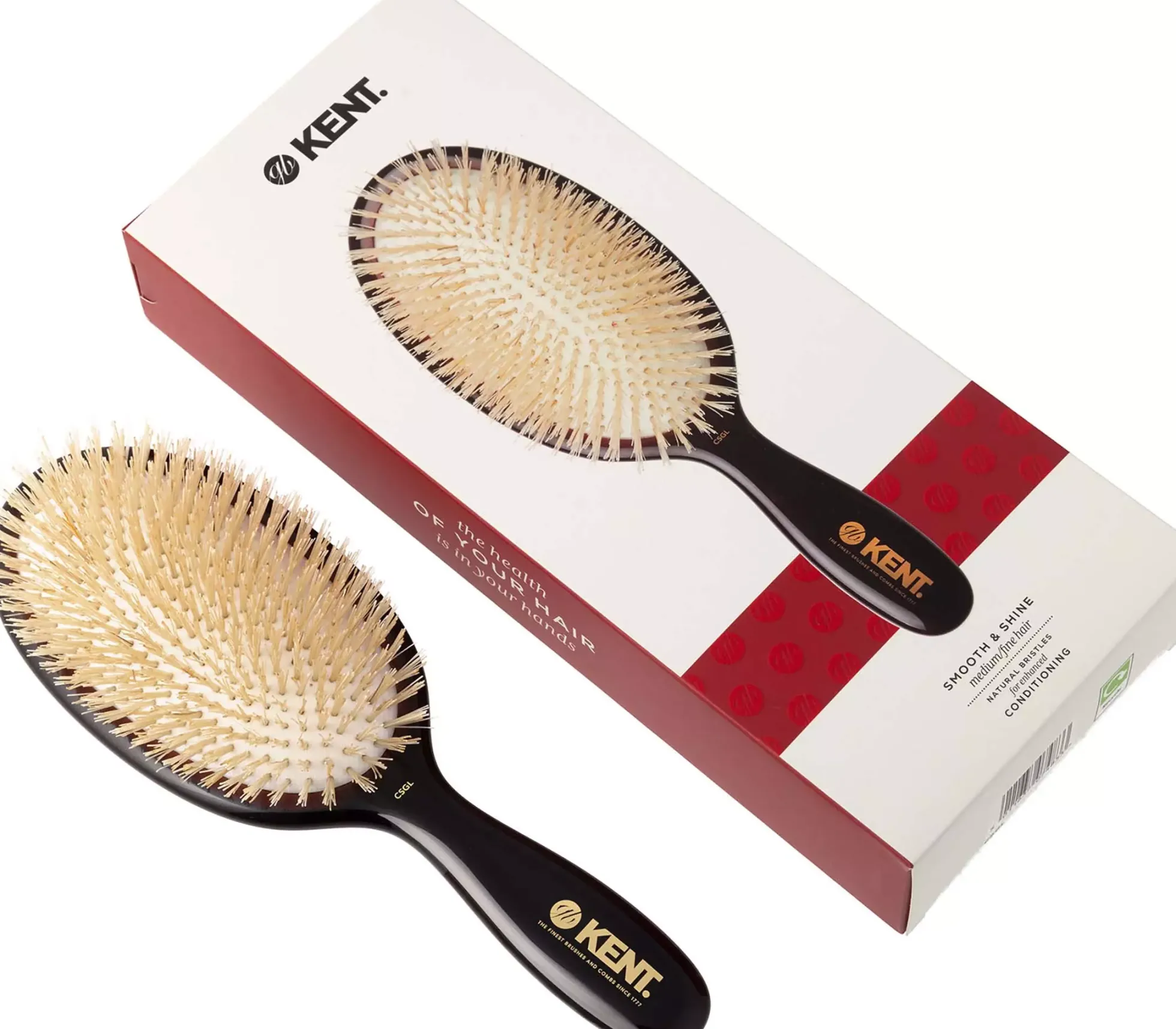 Kent Brushes Classic Shine Large Soft White Pure Bristle Hairbrush