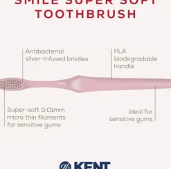 Kent BrushesKent Oral Care SMILE Super Soft Silver Infused Toothbrush Pink