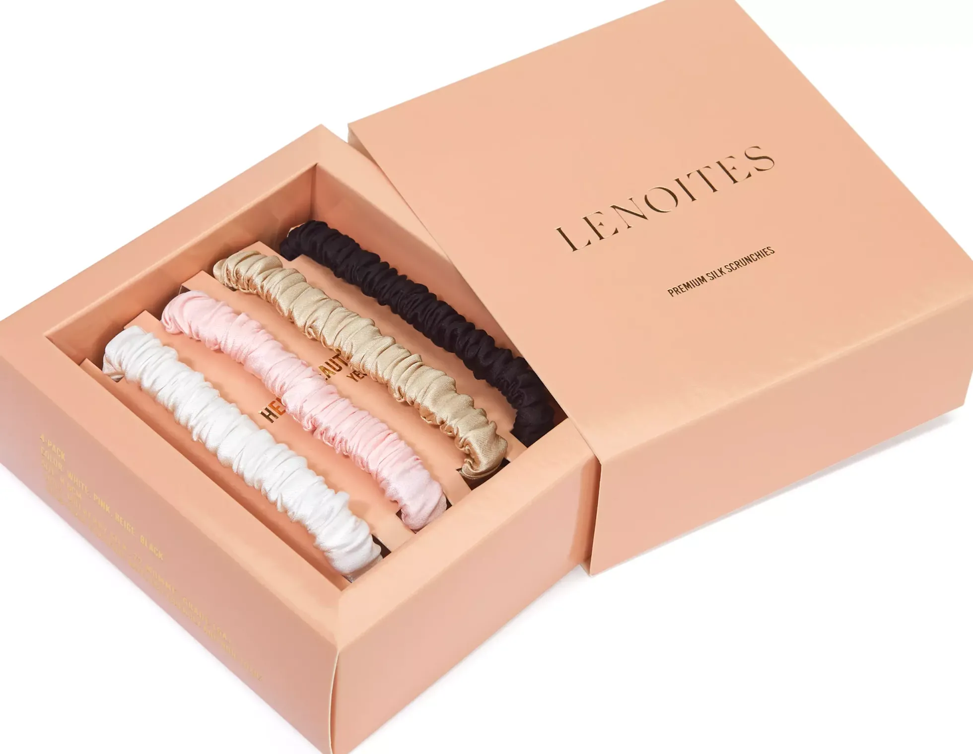 Lenoites Mulberry Silk Skinny Scrunchies Pink, Beige