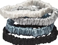 Lenoites Mulberry Silk Skinny Scrunchies Light Grey, Blue