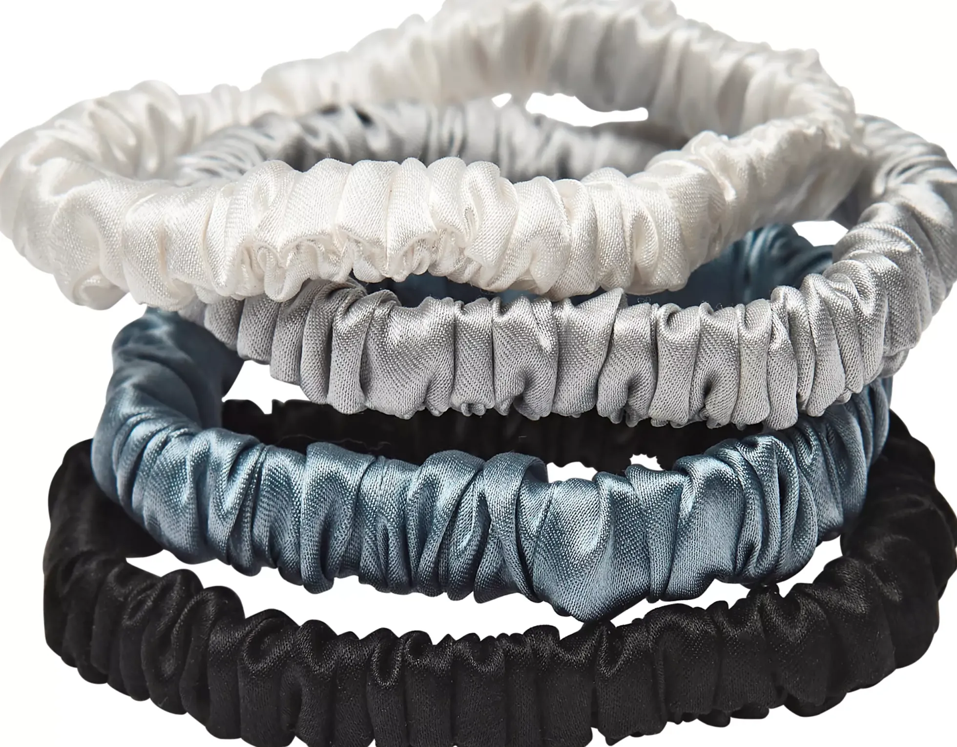 Lenoites Mulberry Silk Skinny Scrunchies Light Grey, Blue