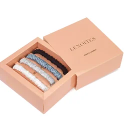 Lenoites Mulberry Silk Skinny Scrunchies Light Grey, Blue