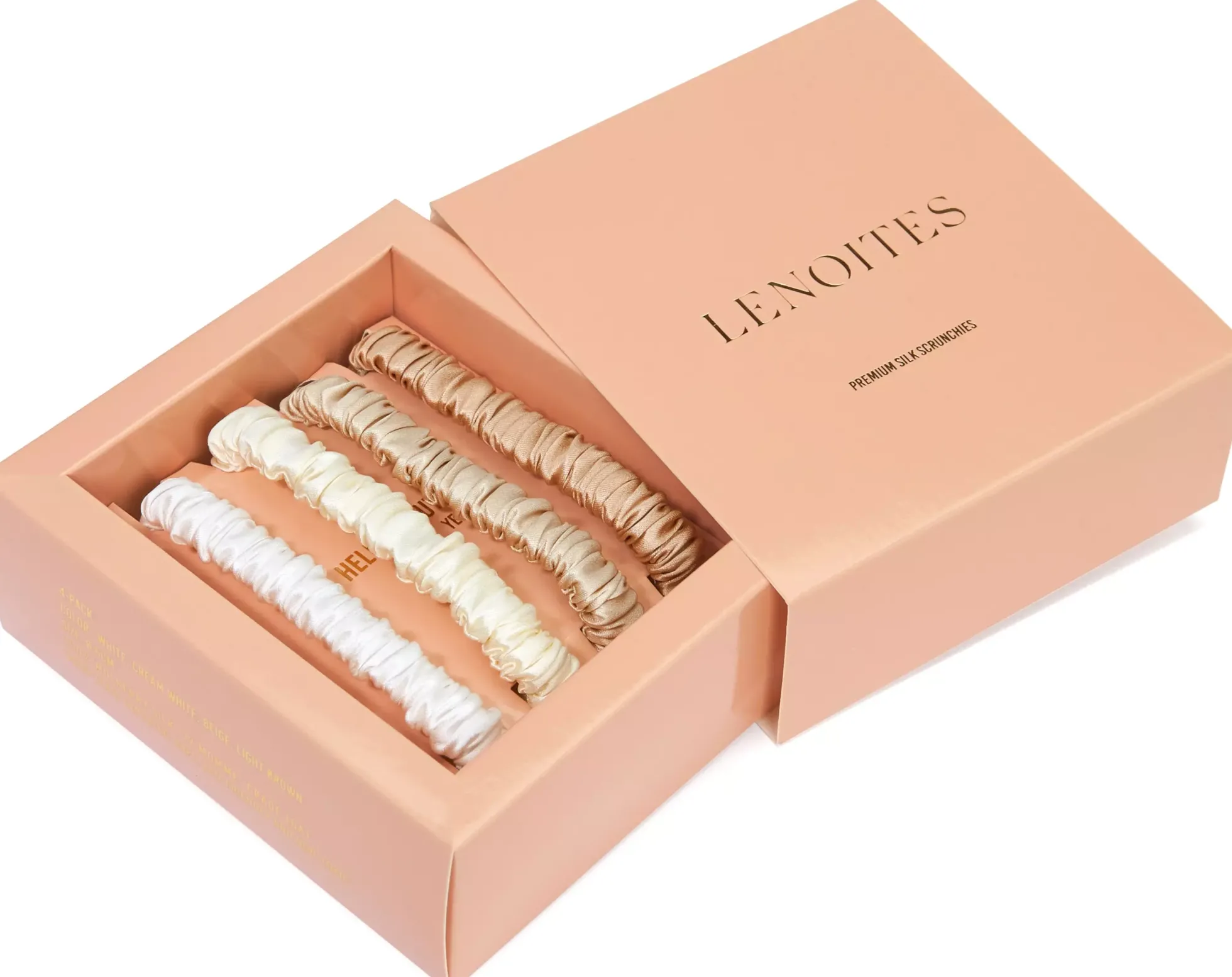 Lenoites Mulberry Silk Skinny Scrunchies White, Cream White