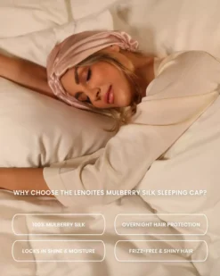 Lenoites Mulberry Silk Sleeping Cap Pink
