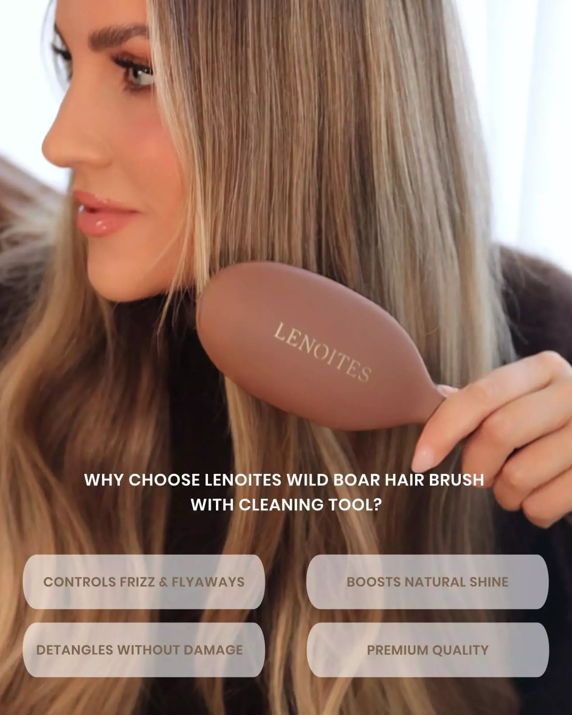 Lenoites Wild Boar Hair Brush with Cleaning Tool Limited Edition