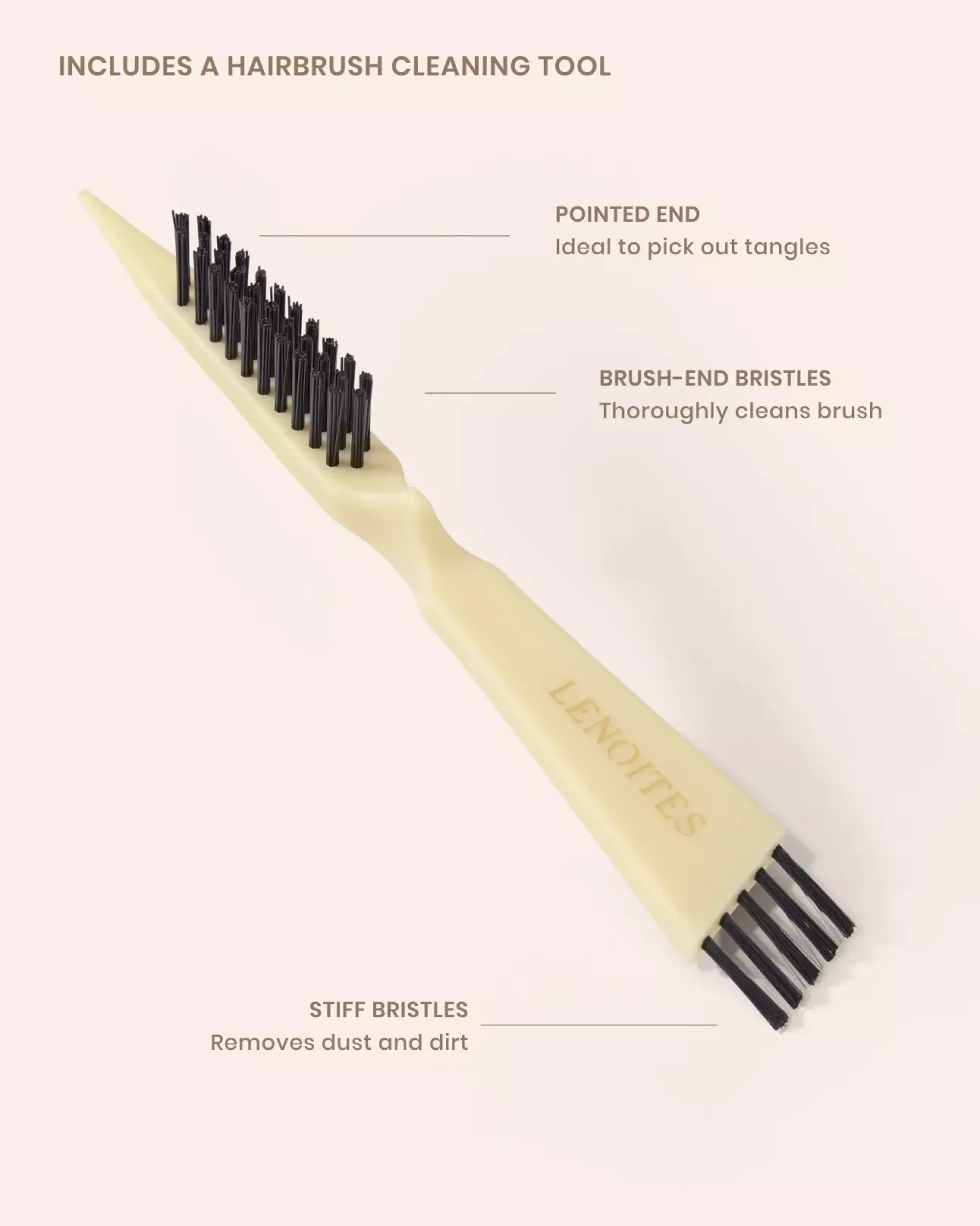 Lenoites Wild Boar Hair Brush with Cleaning Tool - Limited Edition