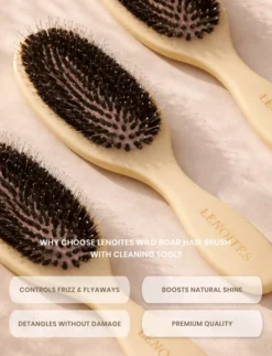 Lenoites Wild Boar Hair Brush with Cleaning Tool - Limited Edition