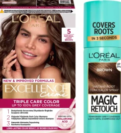 Loreal Paris Bundle Excellence 5 Natural Light Brown & Magic Retouch Roots 3 Brown 75 ml