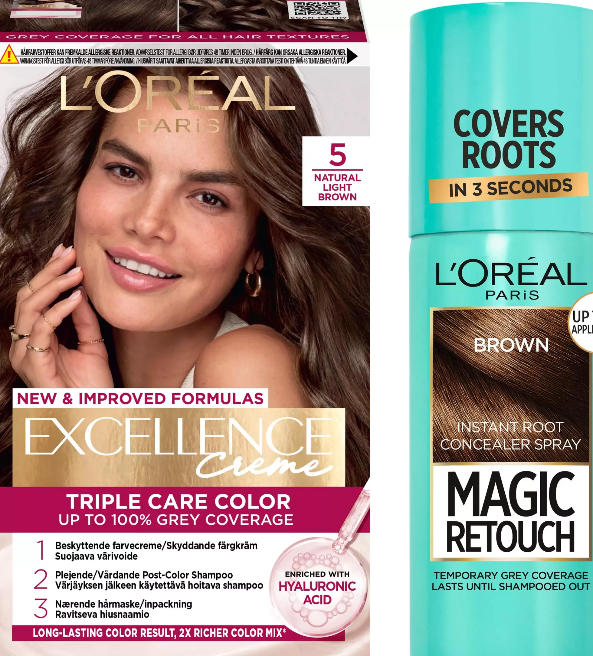 Loreal Paris Bundle Excellence 5 Natural Light Brown & Magic Retouch Roots 3 Brown 75 ml