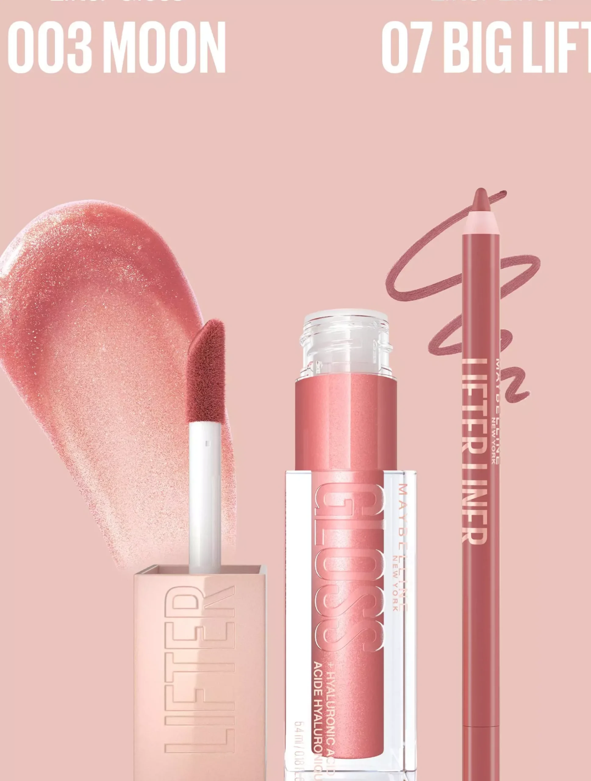 Maybelline New York Lifter Lip Bundle Gloss 003 Moon & Liner 07 Big Lift