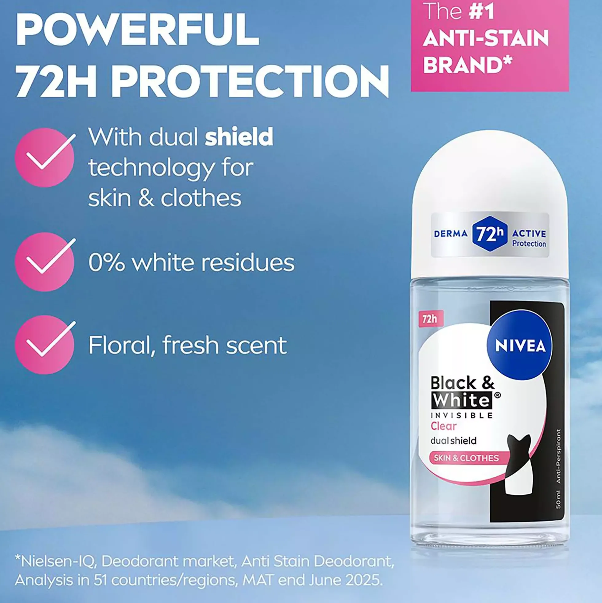 NIVEA Antiperspirant Deo Black & White Original Roll On 50 ml