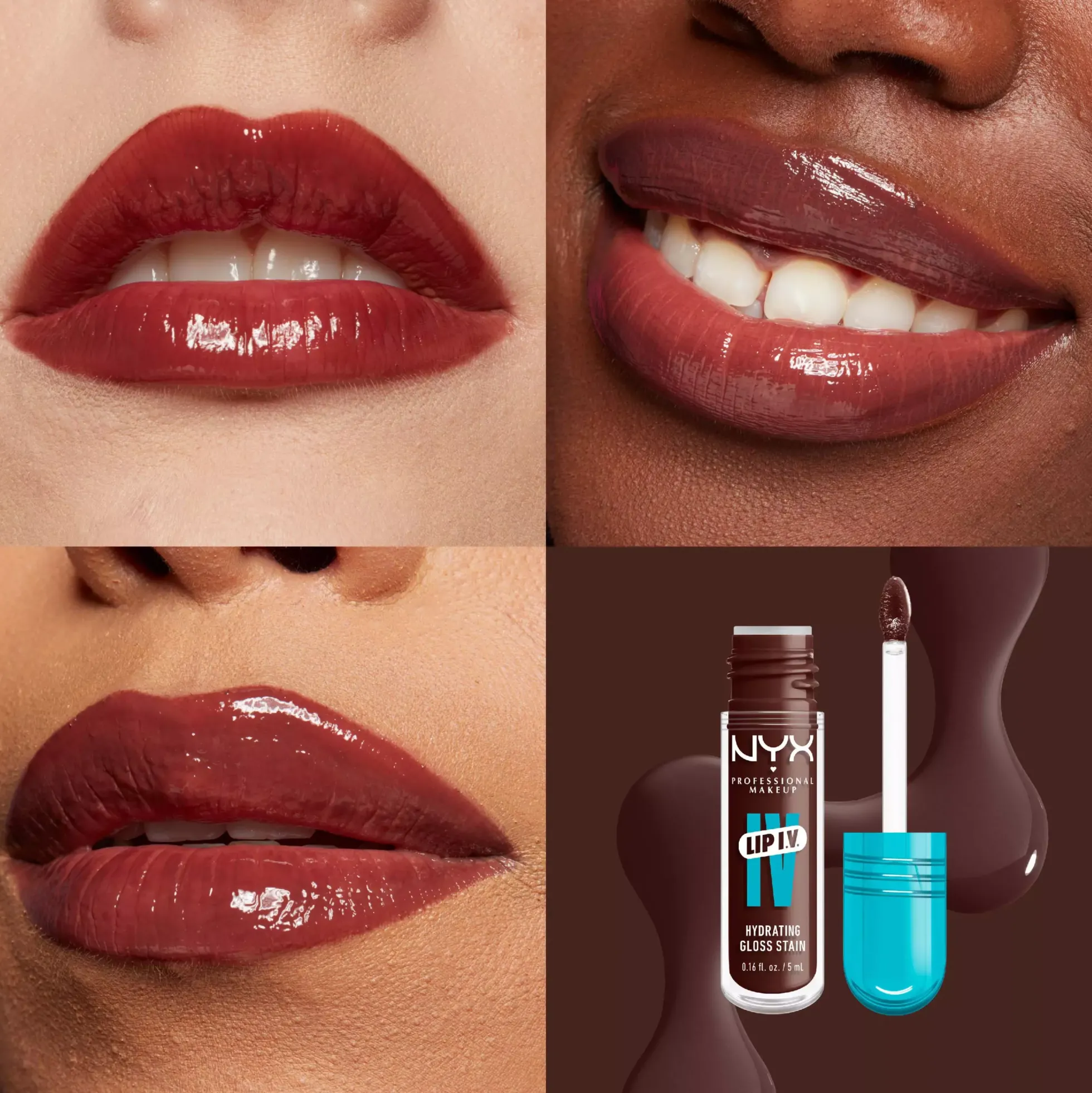 NYX PROFESSIONAL MAKEUP Lip I.V. Hydrating Gloss Stain Lip Gloss 05 Mocha Me Wet