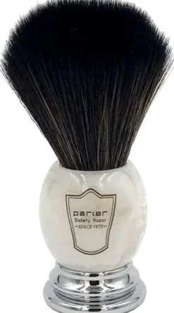 Parker Shaving Marbled Ivory Chrome Handle Black Synthetic Shave Bristle