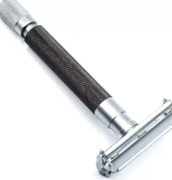 Parker Shaving 74R - Graphite - Satin Chrome Textured Heavy Weight Butterfly Open Safety Razor