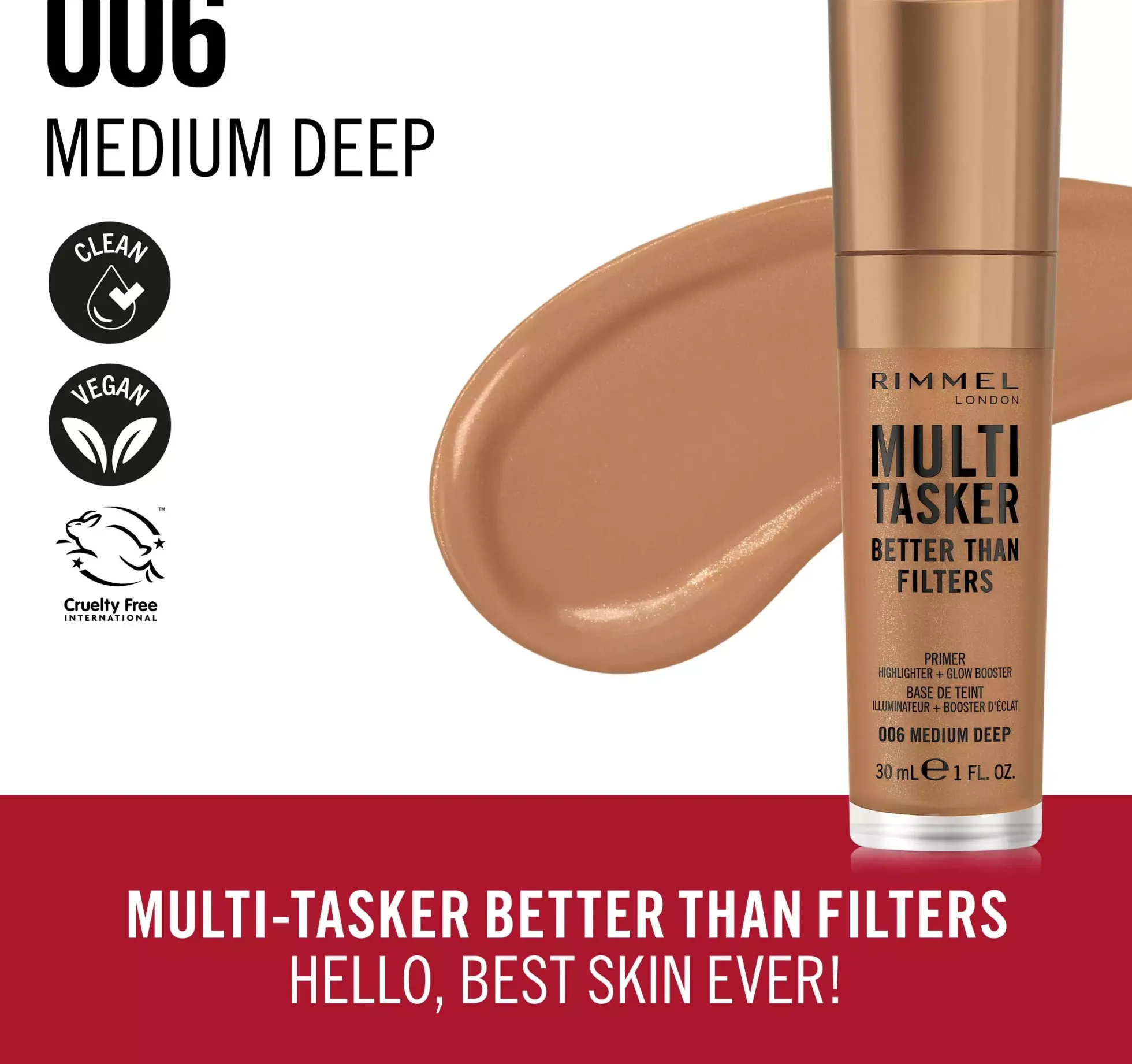 RimmelKind & Free Multi-Tasker Better Than Filters Face Primer Glow Booster and Highlighter 001 Fair