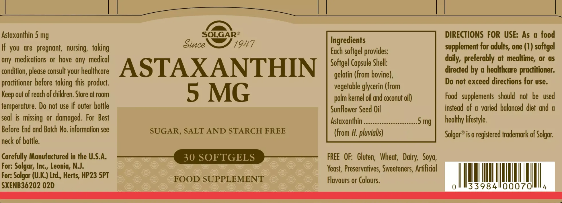 Solgar Astaxanthin Complex Softgels 5 mg 30 st