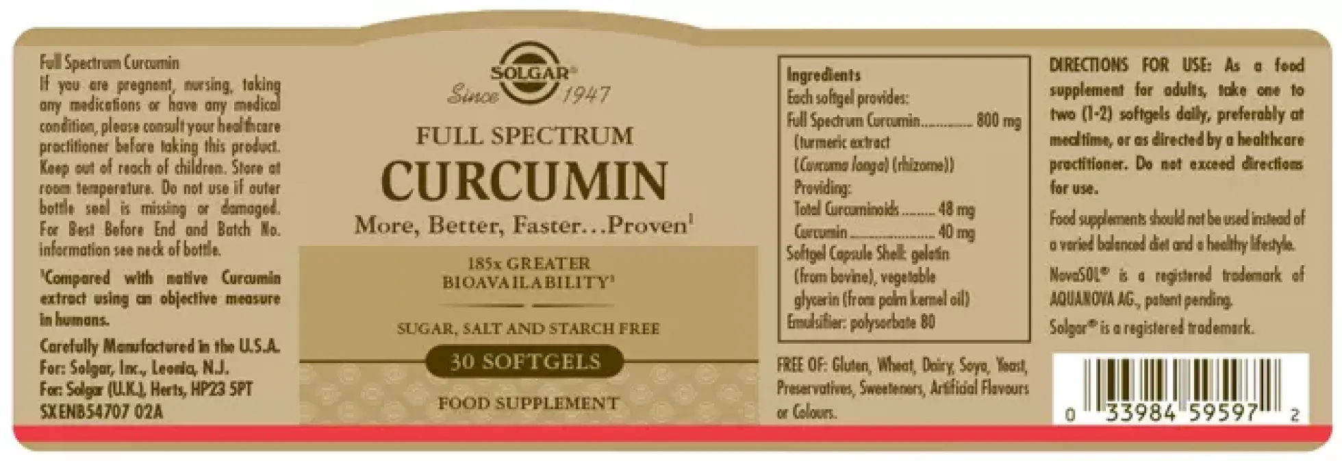 Solgar Full Spectrum Curcumin 185x Softgels 30 st