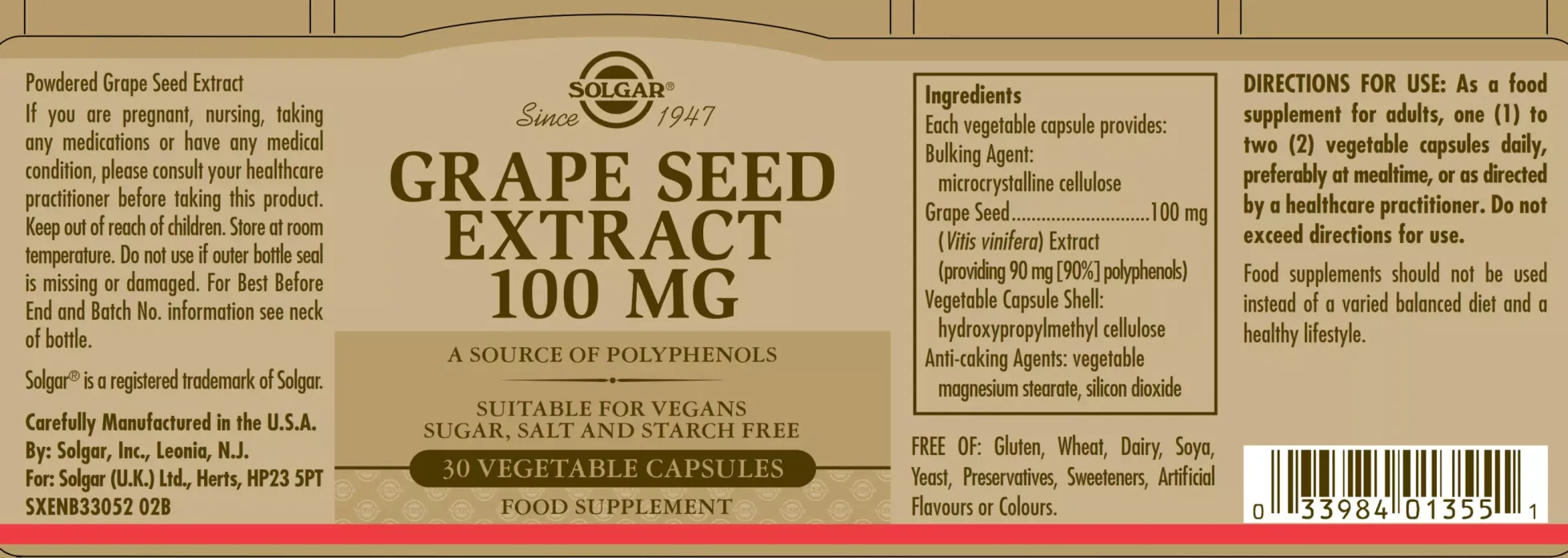 Solgar Grape Seed Extract 100 mg 30 st