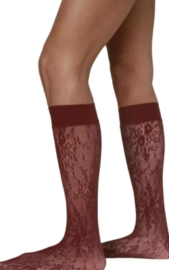 Swedish Stockings Rosa Lace KneeHighs Deep Red