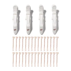 T3 Clip Kit with 4 Alligator Clips and 30 Rose Gold Bobby Pins White/Rose Gold