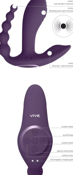VIVEVIVE Kata Pulse Wave & Vibrating Double Penetration Vibrator Purple