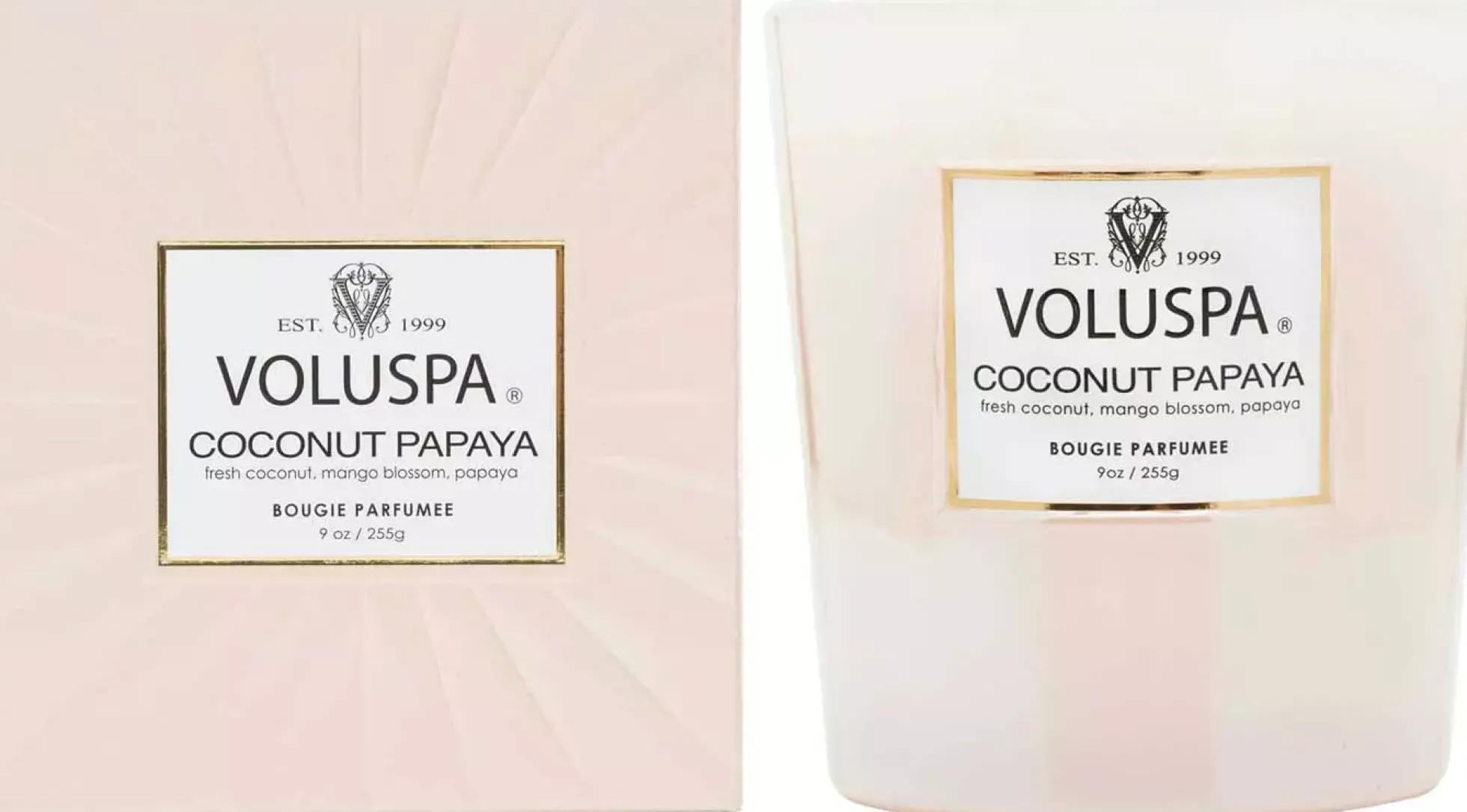 VoluspaCoconut Papaya Vermeil Boxed Candle 255 g