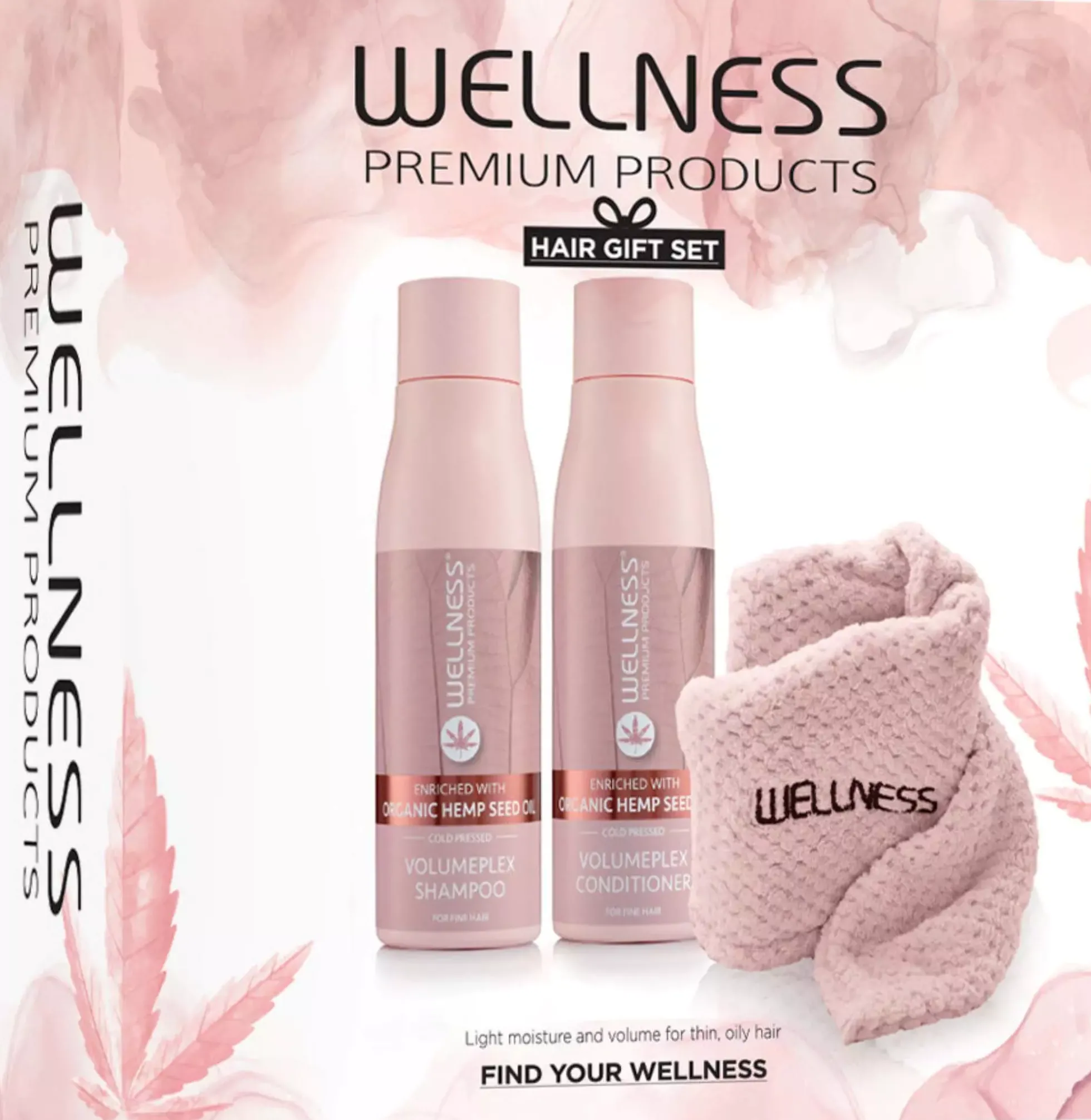 Wellness Premium ProductsVolumePLEX Set (Shampoo 500 ml, Conditioner 500 ml, Hair Towel)